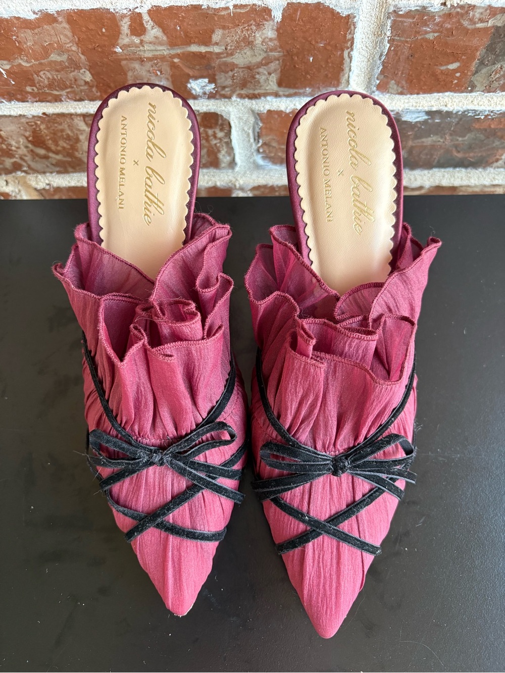 Antonio Melani x Nicola Bathie Sophia Chiffon Velvet Bow Dress Mules Size 9 - Picture 3 of 14